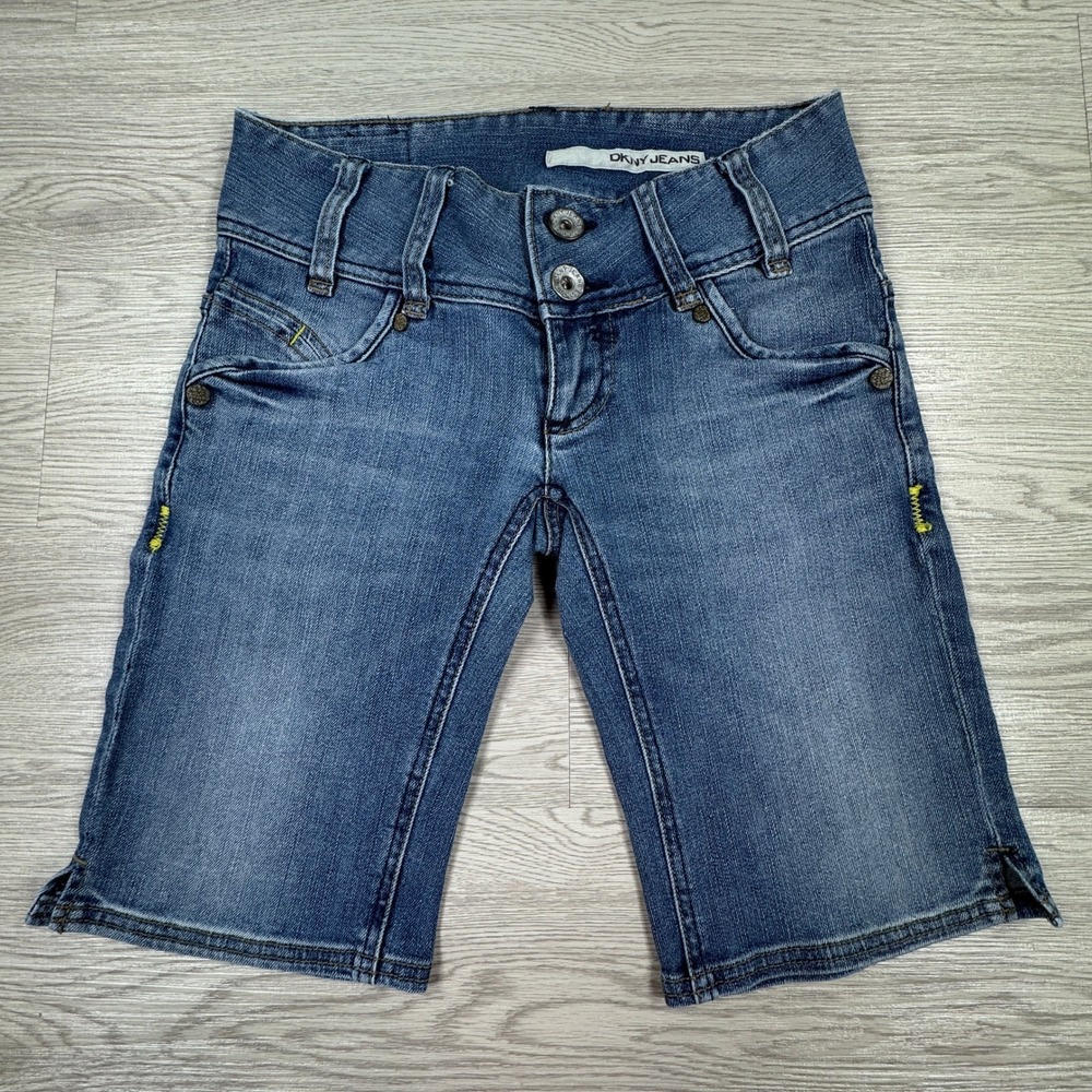 DKNY Jeans Women Shorts Bermuda Denim Blue 1 Low Rise Stretch Casual